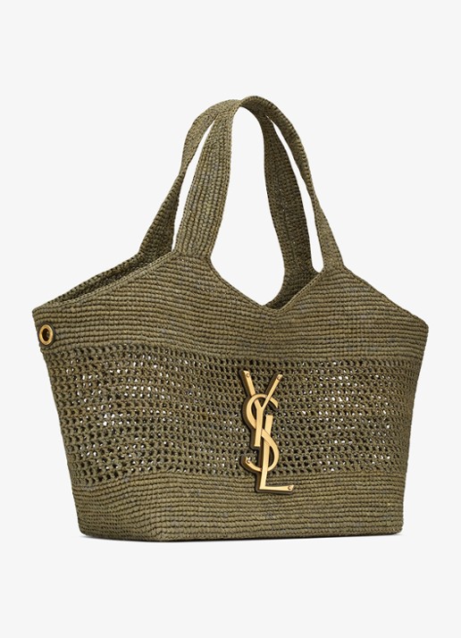 Saint Laurent Dames Icare Medium shopper van raffia in de kleur Groen