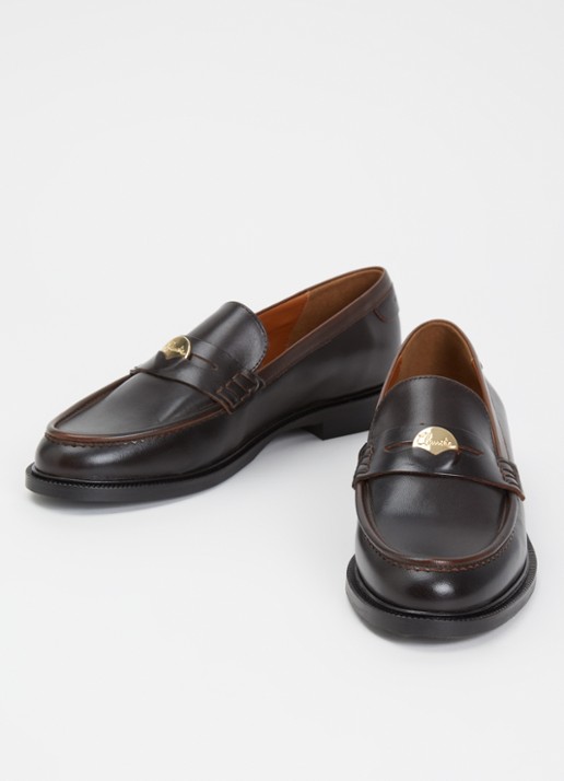 Claudie Pierlot Dames Penny loafer van kalfsleer met logo in de kleur Donkerbruin
