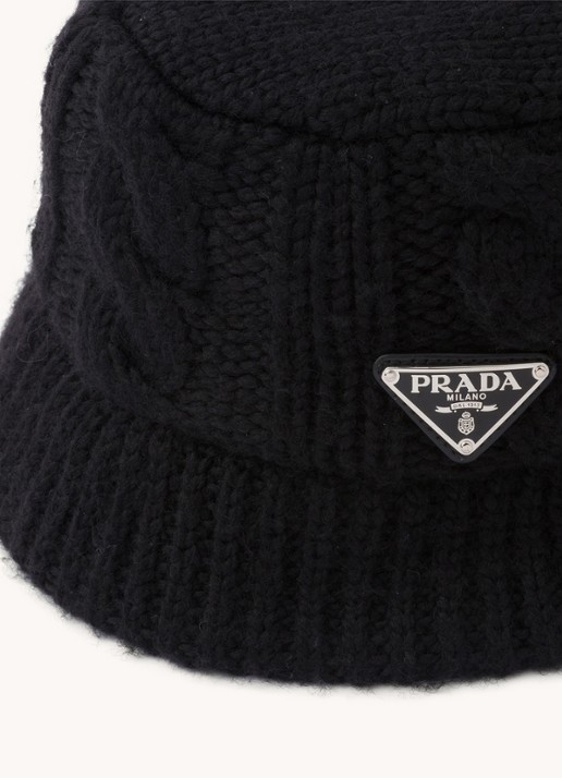 Prada Dames Bucket hoed van wol met logo in de kleur Zwart