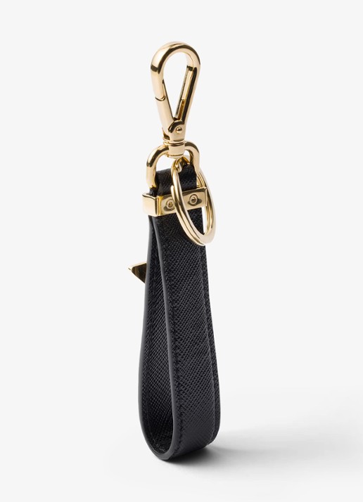 Prada Dames Sleutelhanger van kalfsleer met logo in de kleur Zwart