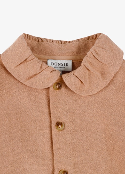 Donsje Amsterdam Meisjes Winnie blouse met pofmouw in de kleur Lichtbruin, maat: 6M-9M=68