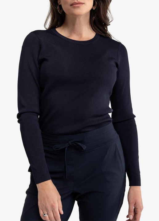 Studio Anneloes Dames Lana fijngebreide pullover met ronde hals in de kleur Donkerblauw, maat: L