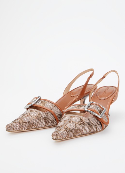 Coach Dames Margot slingback van leer met jacquard dessin in de kleur Oranjebruin, maat: 36