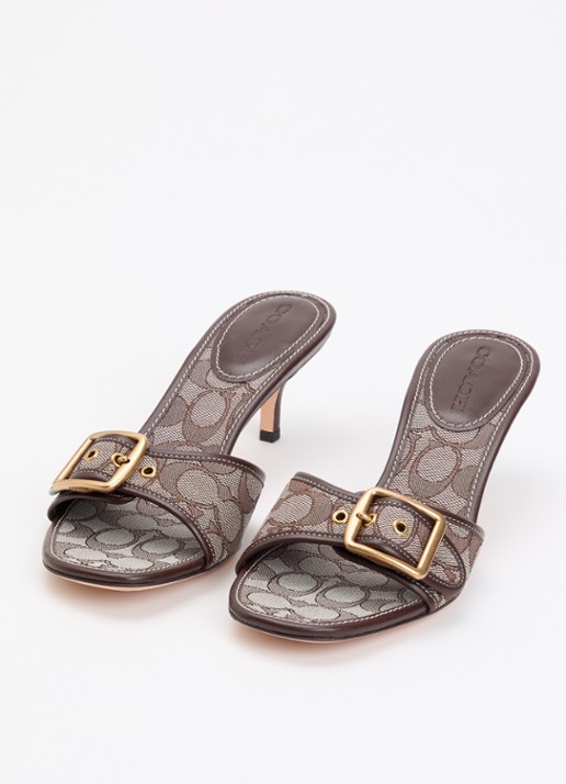 Coach Dames Margot muiltje met logoprint en leren details in de kleur Bruin, maat: 40