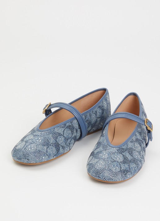 Coach Dames Ballerina van denim met strass in de kleur Blauw, maat: 41