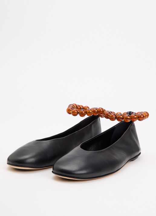 Odare Dames Alma ballerina van leer met kralendecoratie in de kleur Zwart, maat: 37