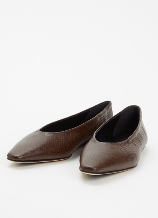 Odare Dames Bilbao ballerina van leer met slangenprint in de kleur Donkerbruin, maat: 40