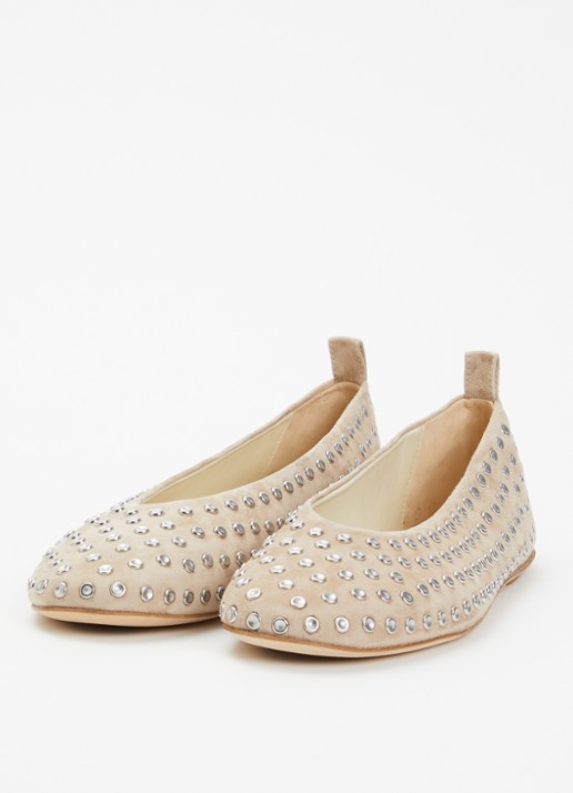 Odare Dames Selena ballerina van suède met studs in de kleur Beige, maat: 37