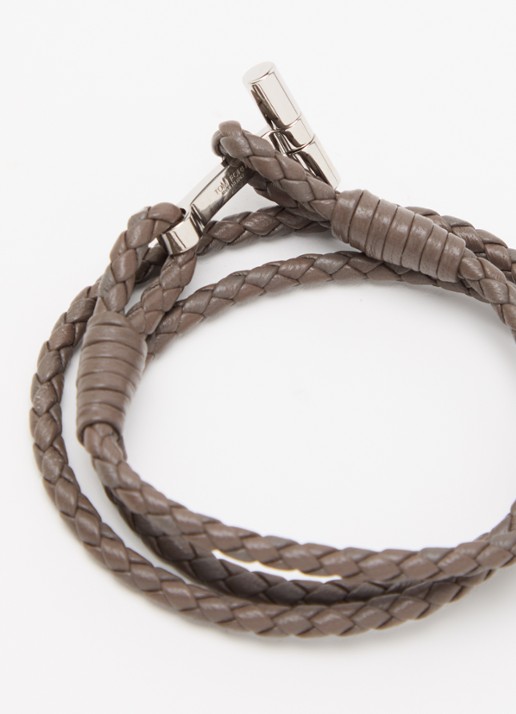 TOM FORD Heren Armband van gevlochten leer in de kleur Grijs, maat: L
