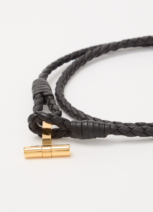 TOM FORD Heren Armband van gevlochten leer in de kleur Antraciet, maat: M