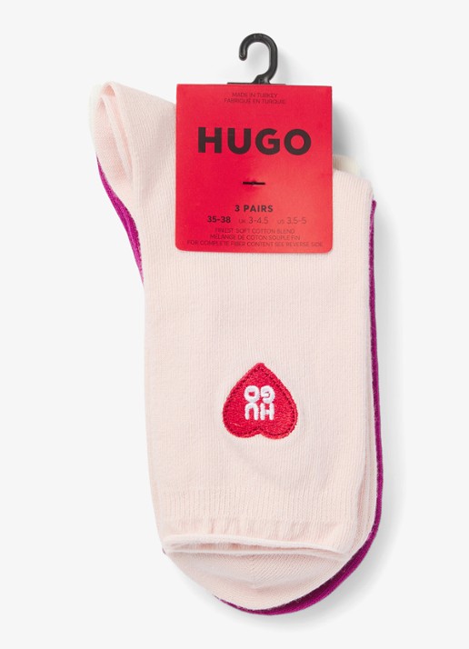HUGO Dames Sokken met logo in 3-pack in de kleur Roze