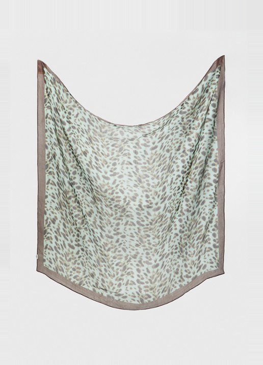 Becksöndergaard Dames Leola Taby Sia sjaal van zijde met panterprint 100 x 100 cm in de kleur Blauwgrijs, maat: 100x100