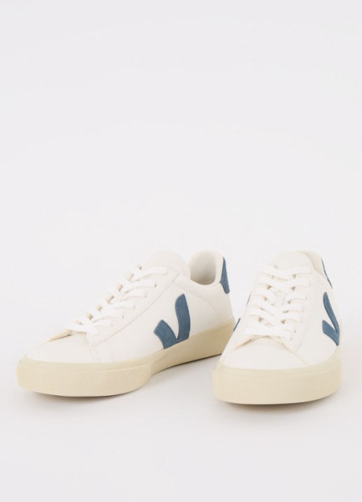 Veja Dames Campo sneaker van leer met suède details in de kleur Staalblauw, maat: 37