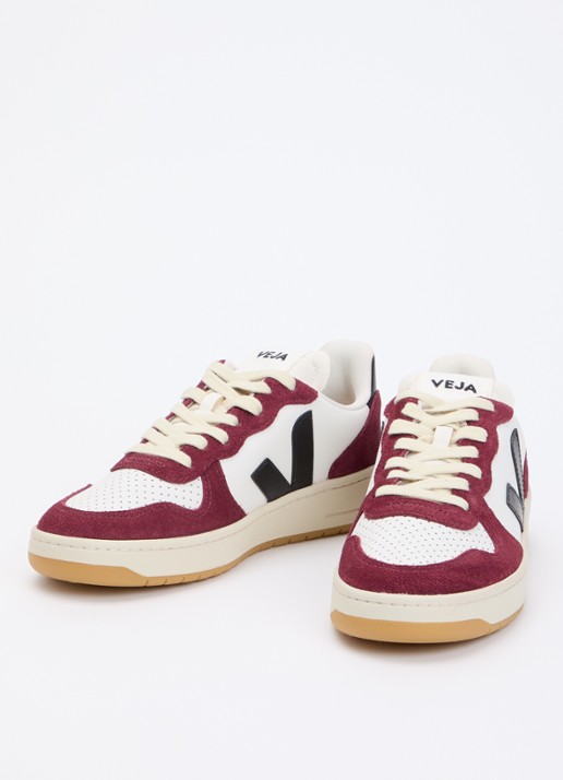 Veja Dames V-10 sneaker van leer met suède details in de kleur Bordeauxrood, maat: 38