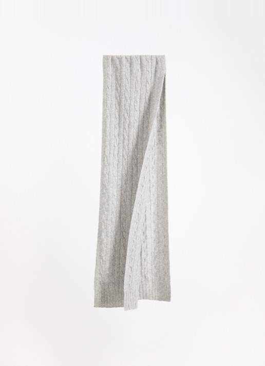 Ralph Lauren Dames kabelgebreide sjaal in kasjmierblend 180 x 30 cm in de kleur Grijsmele, maat: ONE SIZE