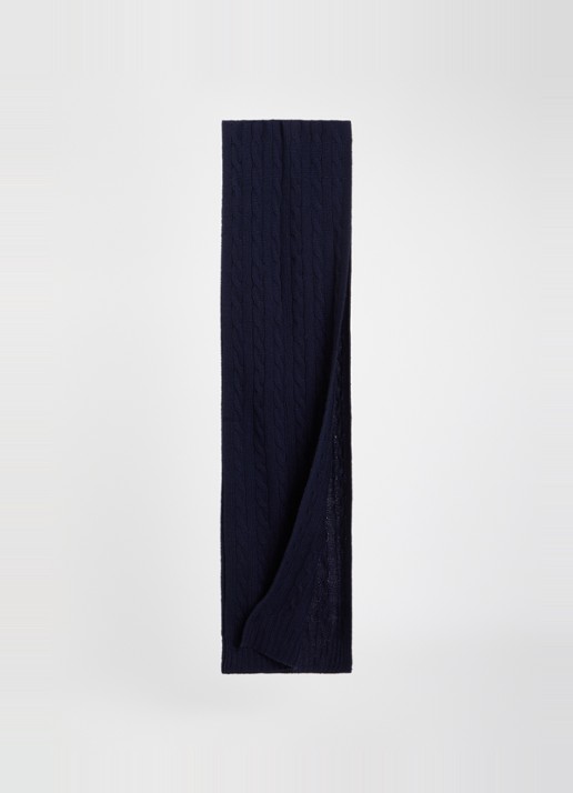 Ralph Lauren Dames Ribgebreide sjaal in kasjmierblend 183 x 27 cm in de kleur Donkerblauw, maat: ONE SIZE