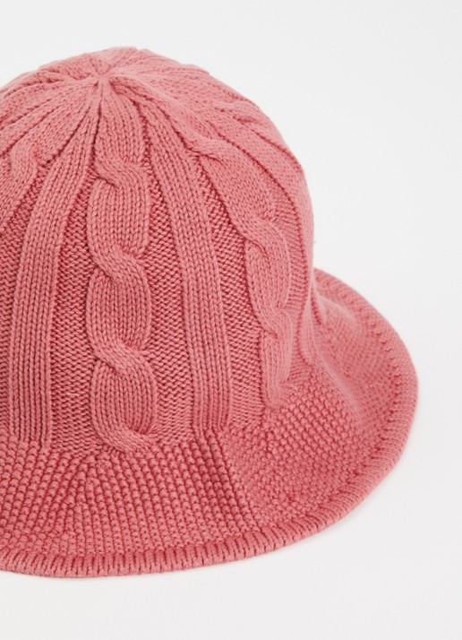 Ralph Lauren Meisjes Kabelgebreide bucket hoed met logoborduring in de kleur Koraalroze, maat: S/M=140