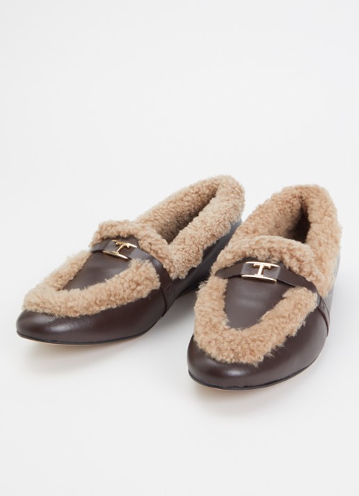 Toral Dames Lily loafer van leer met schapenvacht in de kleur Chocoladebruin, maat: 40