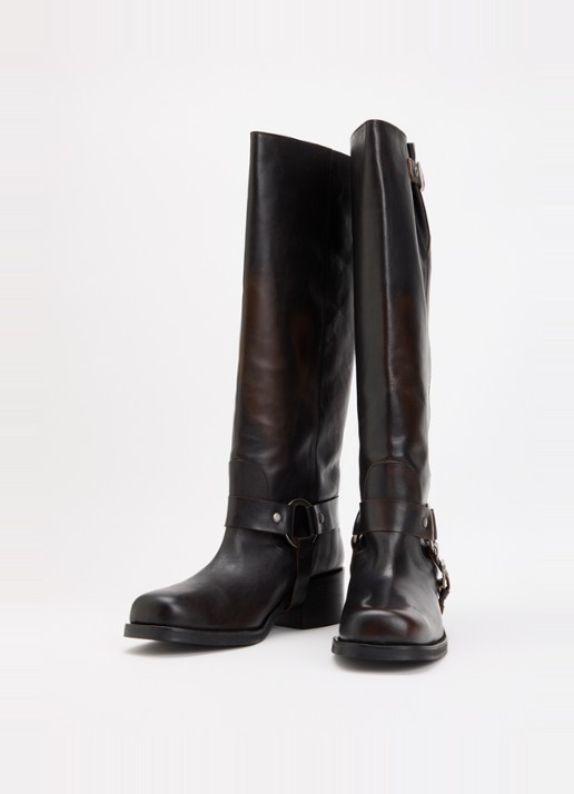 Toral Dames Ronnie Laura biker boot van leer in de kleur Donkerbruin, maat: 40