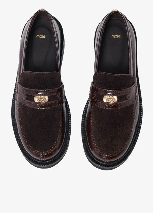 Maje Dames Loafer van leer in de kleur Donkerbruin