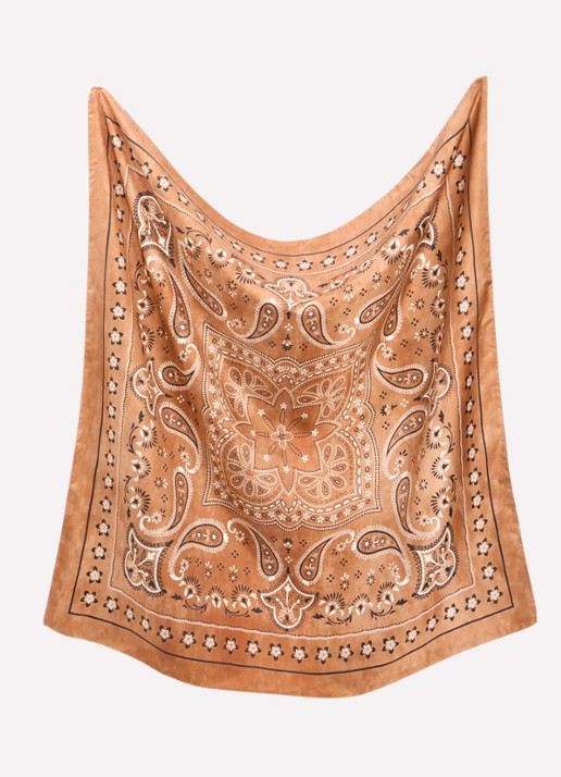 Sandro Dames Foulard sjaal van zijde met paisley dessin 82 x 82 cm in de kleur Cognac