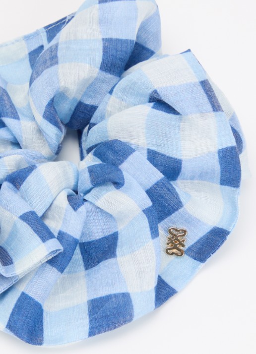Sandro Dames Scrunchie in linnenblend met ruitdessin in de kleur Lichtblauw