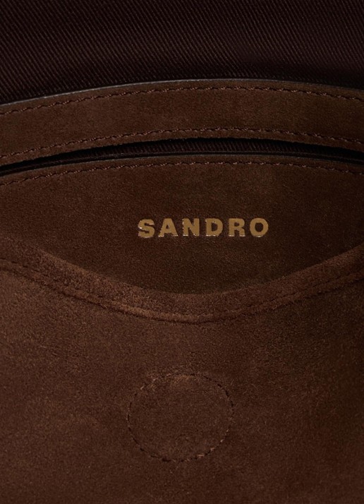 Sandro Dames Tangoso schoudertas van suede met met verstelbare schouderriem in de kleur Brown / Bruin