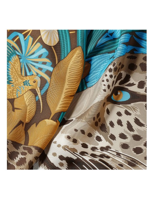 Cartier Dames Panther in the Jungle sjaal van zijde 90 x 90 cm CROS000115 in de kleur Donkerbeige