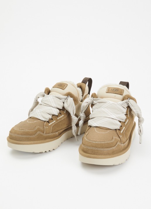 UGG Dames Lowmel sneaker met suède details in de kleur Lichtbruin, maat: 39