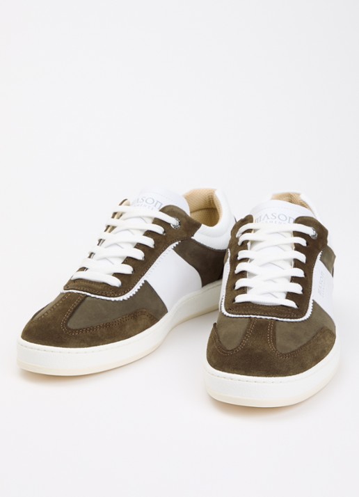 Mason Garments Heren Napoli Bicolore sneaker van suède met leren details in de kleur Bronsgroen, maat: 42
