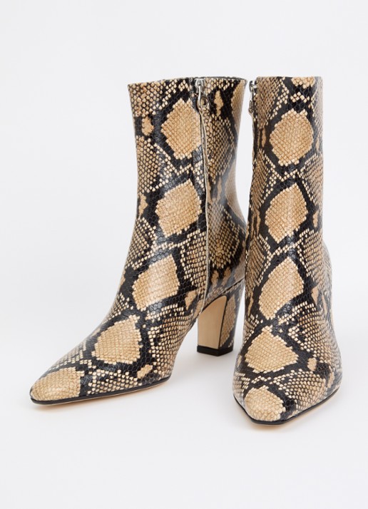 Aeyde Dames Maris enkellaarsje van kalfsleer met slangenprint in de kleur Beige, maat: 38