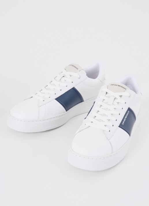 Armani Heren Sneaker met logo van leer in de kleur Gebroken wit