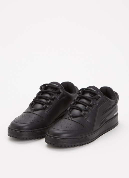 Armani Heren Sneaker van leer met logo in de kleur Zwart