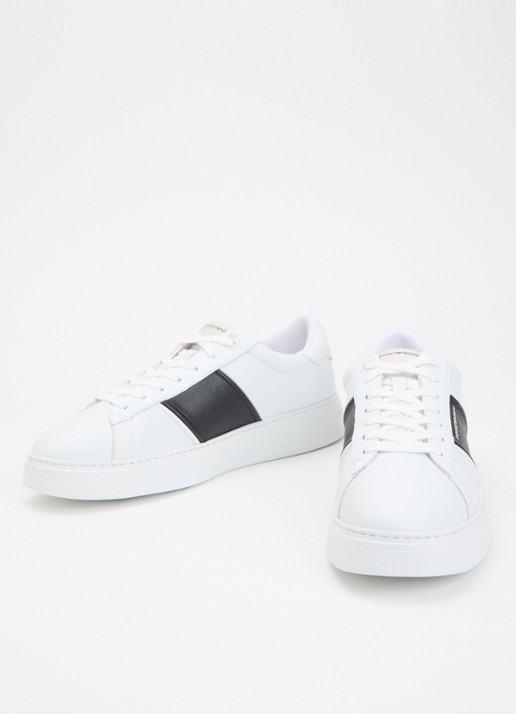 Armani Heren Sneaker van leer met logo in de kleur Zwart