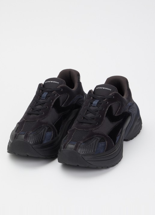 Armani Heren Sneaker van mesh met details van suède in de kleur Zwart
