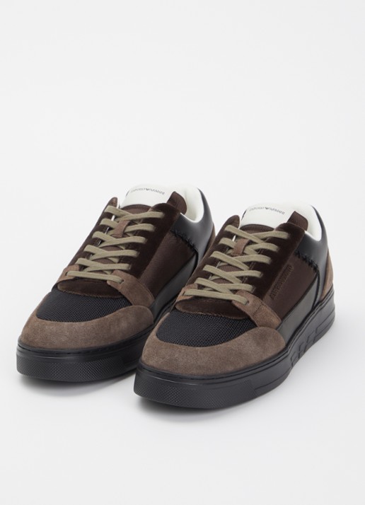 Armani Heren Sneaker van mesh met suède details in de kleur Lichtbruin