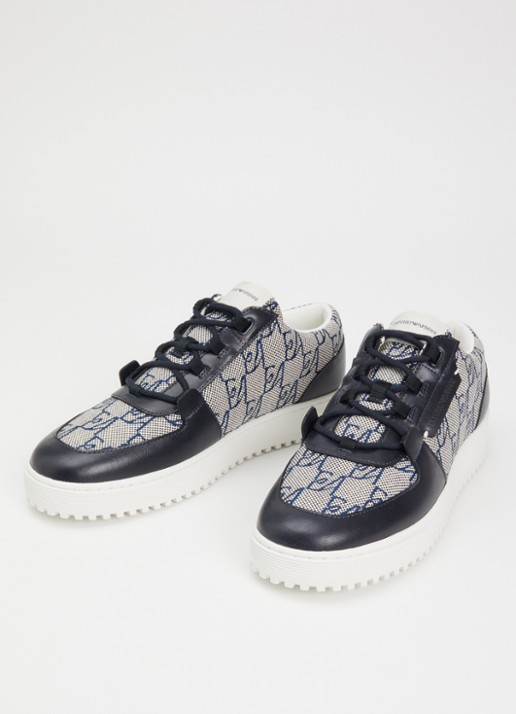 Armani Heren Sneaker met logoprint in de kleur Donkerblauw