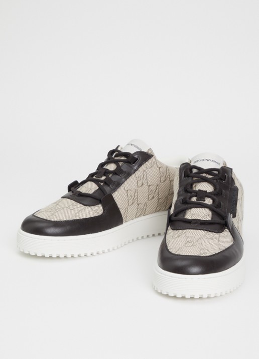 Armani Heren Sneaker met logoprint in de kleur Beige