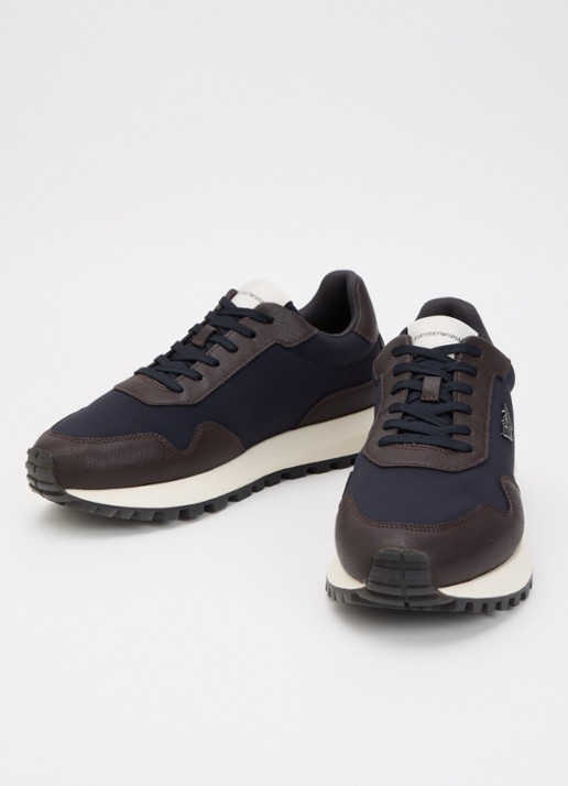 Armani Heren ASV Nylon sneakers met leren details en logo in de kleur Donkerblauw