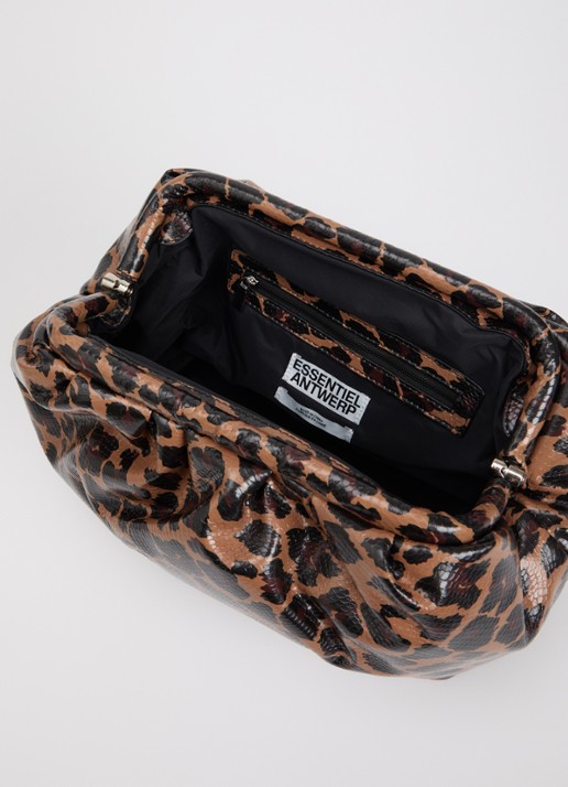 Essentiel Antwerp Dames Kennie clutch met panterprint en afneembare schouderriem in de kleur Bruin