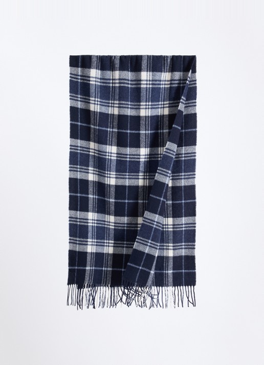 Les Deux Heren Sjaal in wolblend met ruitdessin en logoborduring 170 x 50 cm in de kleur Donkerblauw, maat: OS