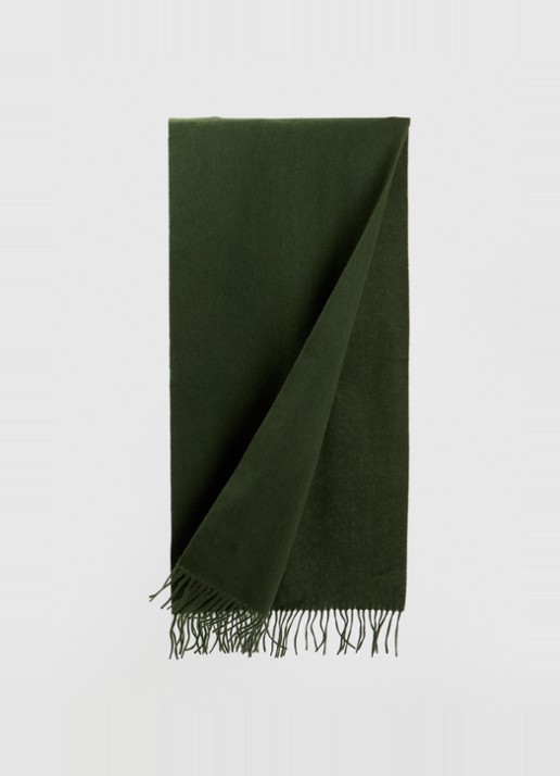 Les Deux Heren Signature Solid sjaal van wol met franjes 175 x 40 cm in de kleur Legergroen, maat: OS
