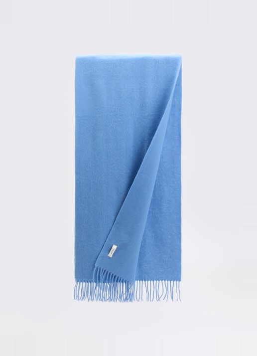 Les Deux Heren Signature Solid sjaal van wol met franjes 175 x 40 cm in de kleur Blauw, maat: OS