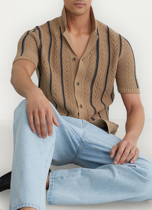 Reiss Heren Ellingham grofgebreide trui in katoenblend in de kleur Camel