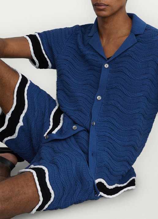 Reiss Heren CIRO Cotton-Blend Wave-Knit Tipped Shirt in de kleur Donkerblauw