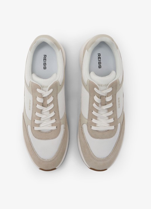 Reiss Heren Hudson sneakers van leer met suéde details in de kleur Gebroken wit