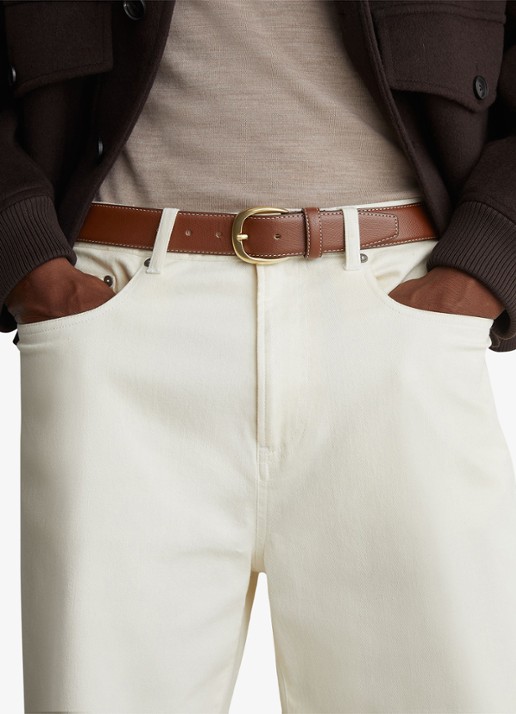Reiss Heren Pierce riem van leer met structuur in de kleur Zand