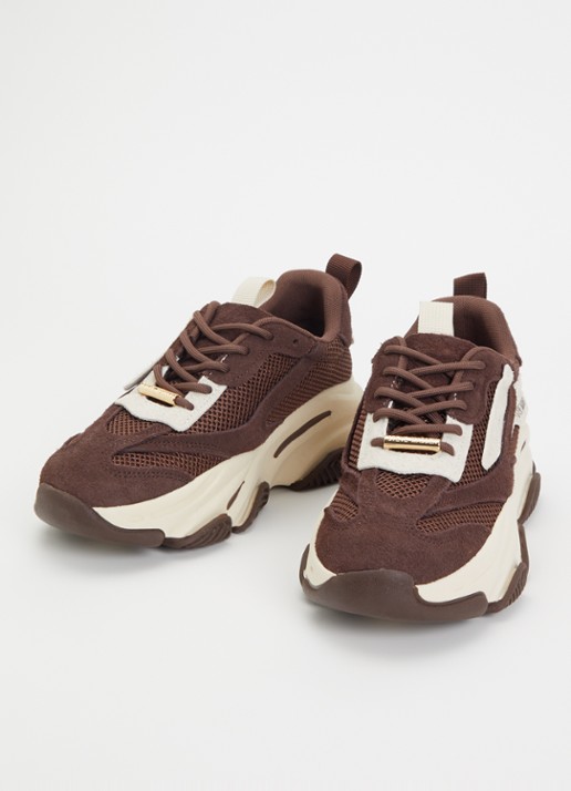 Steve Madden Dames Possession-E sneaker met suède details in de kleur Donkerbruin, maat: 40