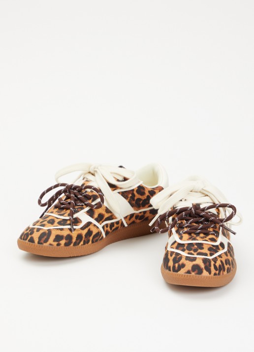 Steve Madden Dames Augustine sneaker met panterprint in de kleur Camel, maat: 37
