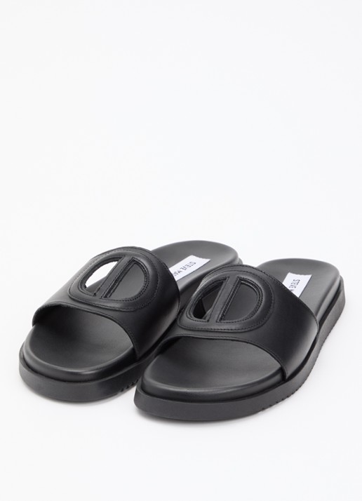 Steve Madden Dames Mayke slipper van leer in de kleur Zwart, maat: 42